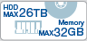 HDD MAX 26TB Memory MAX 32GB